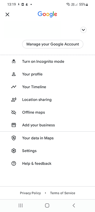 Navigation settings on Google Maps