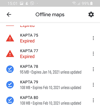 Offline maps section on Google Maps