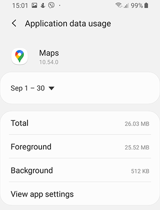 Google Maps application data usage