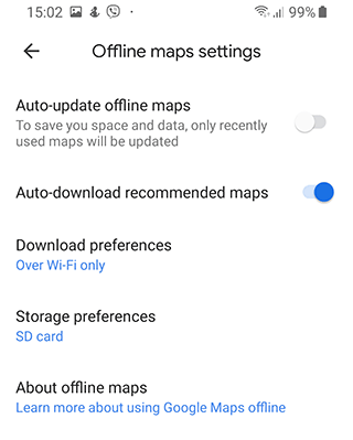 Recommended settings for offline maps