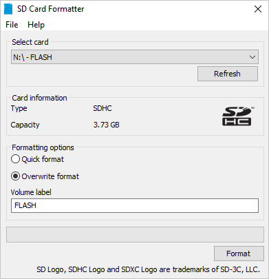 SD Formatter Tool (5.0) interface