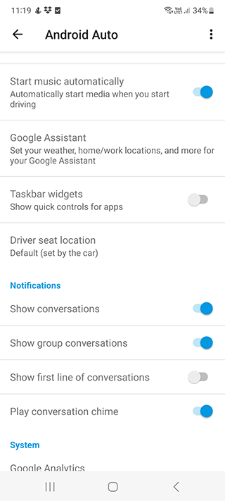 Android Auto settings