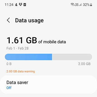 Mobile Data usage screen