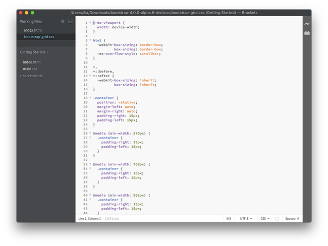 Brackets - one of the best code editors for mac - 2016