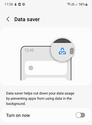 Data Saver settings - Off position