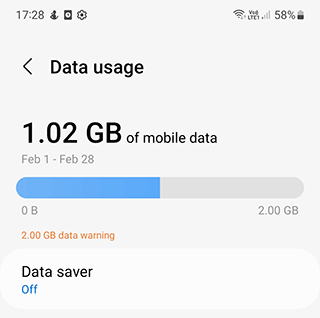 Data usage dialog on Android