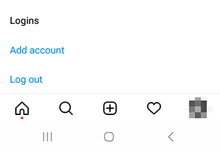 Log out option on Instagram app