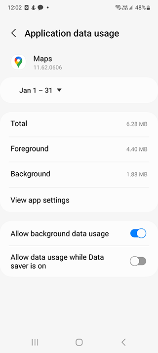 Checking Allow background data usage option