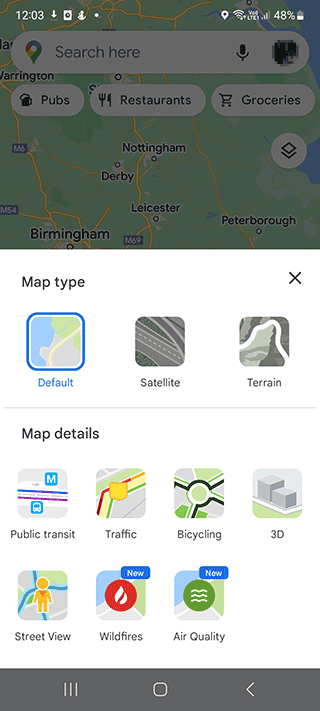 Choosing map type to display