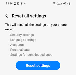 Reset all settings option