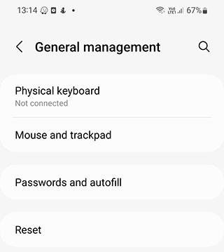Reset section on Android