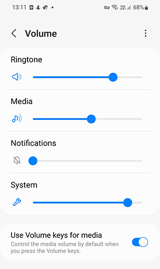 Adjusting volume settings on Android