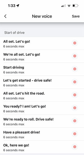 Changing Waze voice: options list