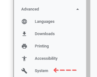 System settings in Chrome