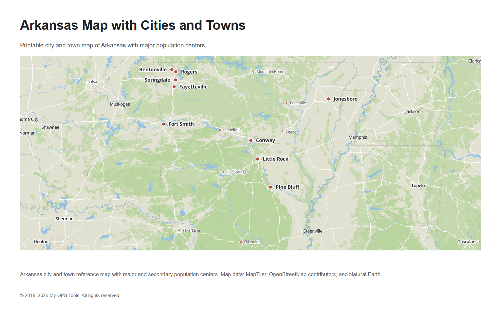Arkansas map with cities and towns