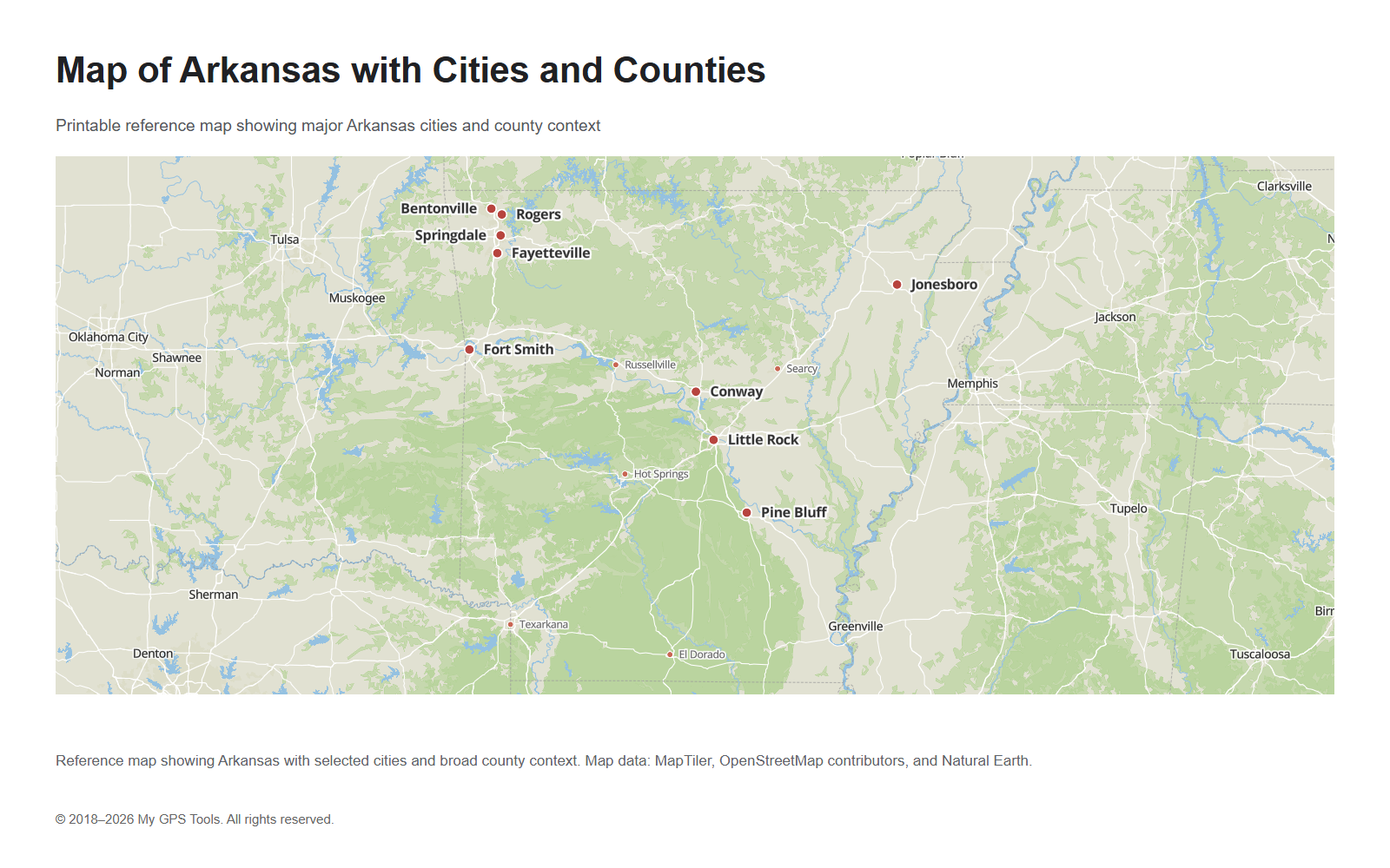 Map of Arkansas with cities and counties