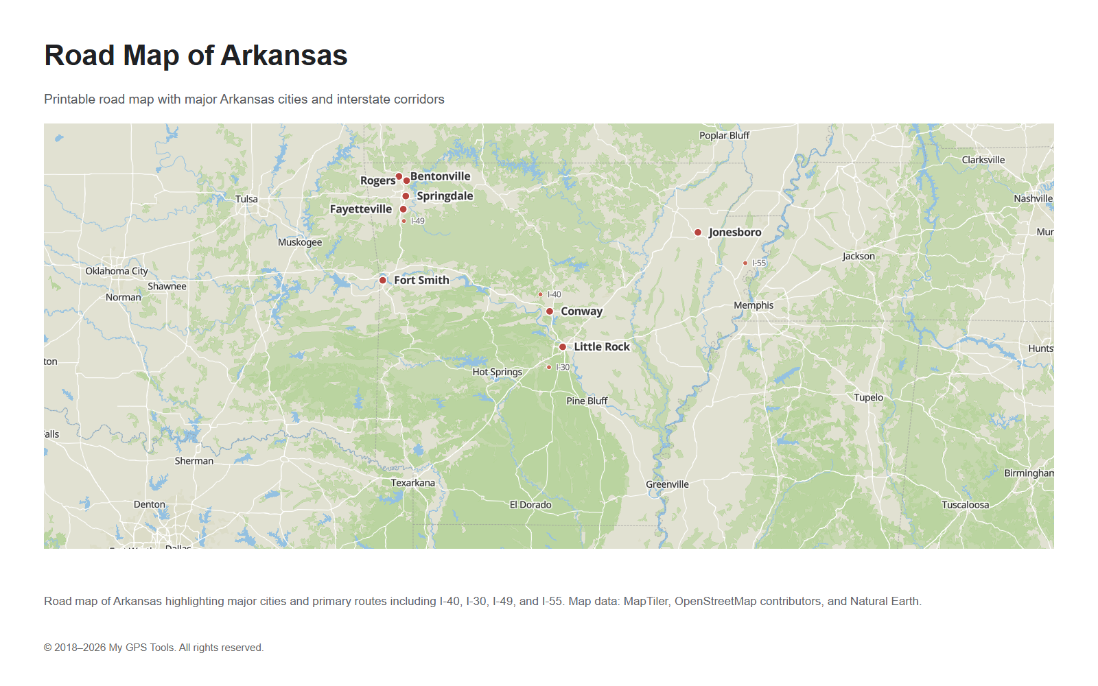 Road map of Arkansas