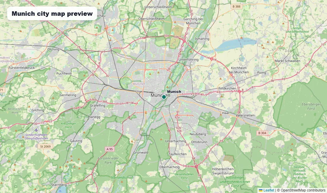 Munich city map preview in Germany
