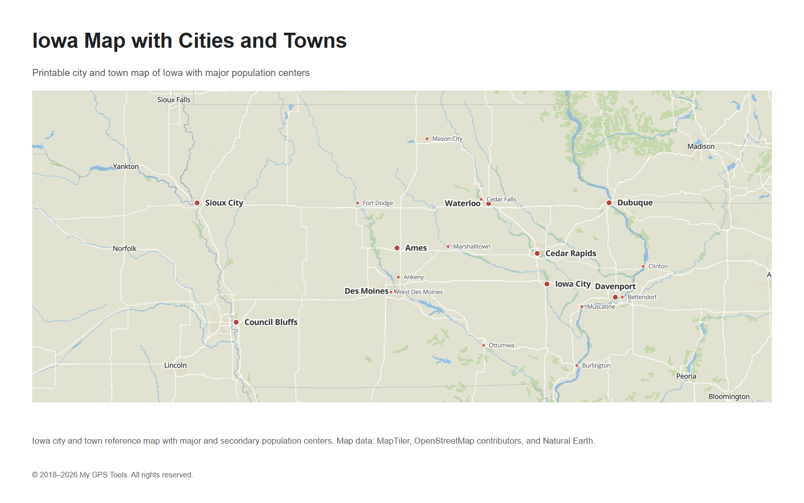 Iowa map with cities and towns