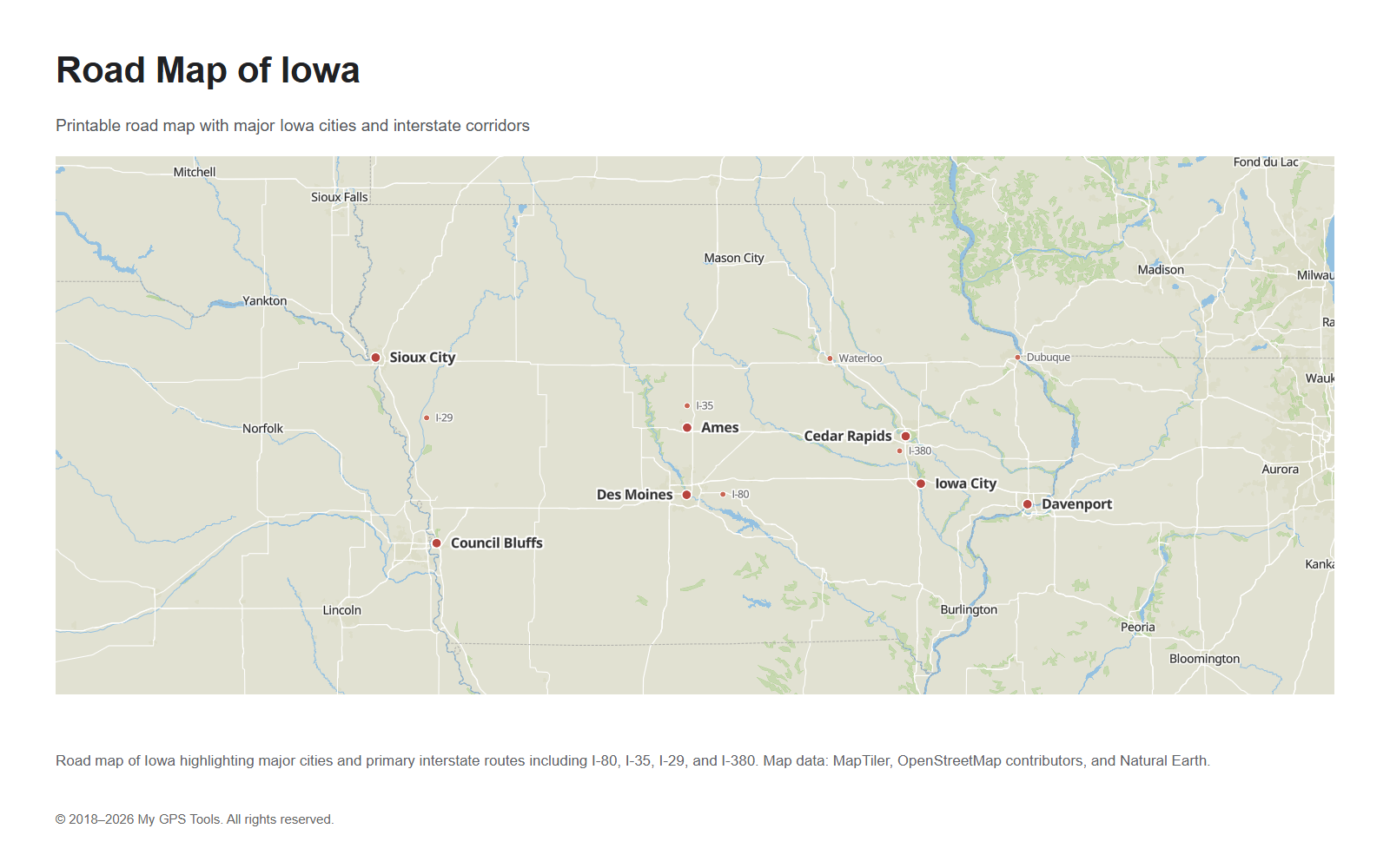 Road map of Iowa