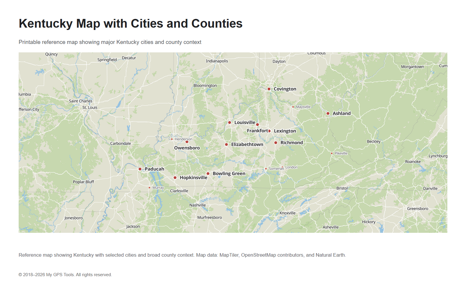 Kentucky map with cities and counties