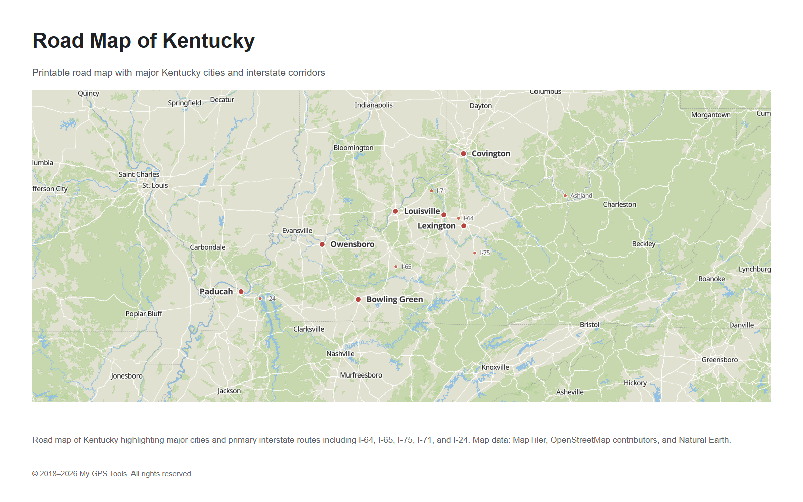 Road map of Kentucky