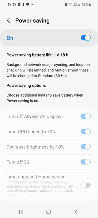 Power saving mode enabling