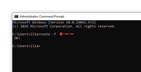 route -f command