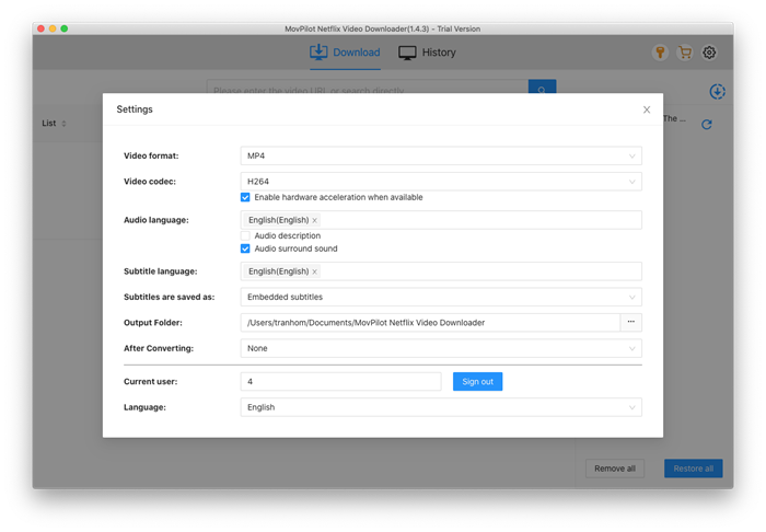 Output Settings in Netflix Video Downloader