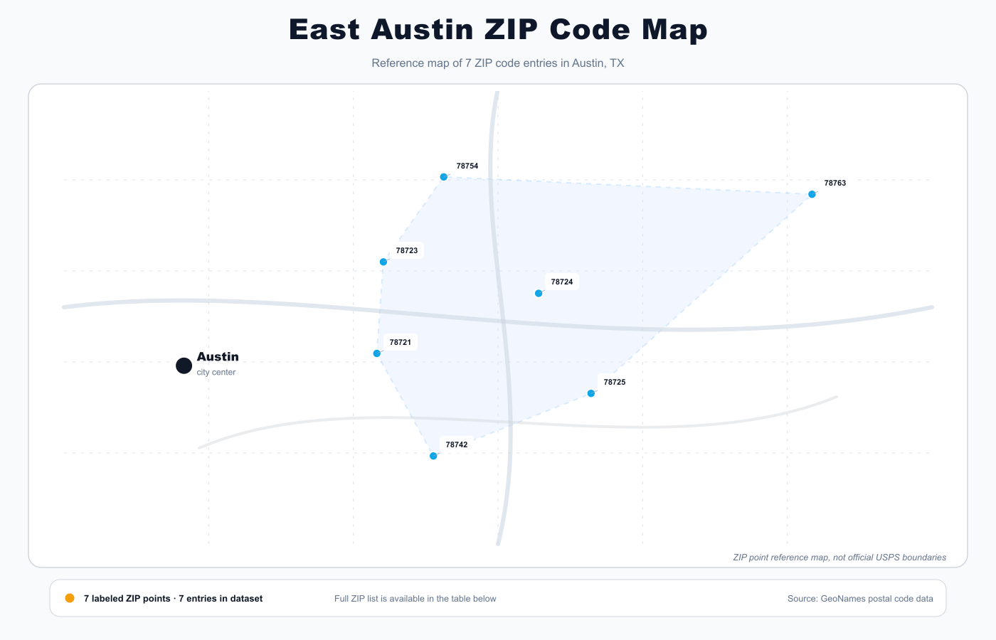 East Austin ZIP code map