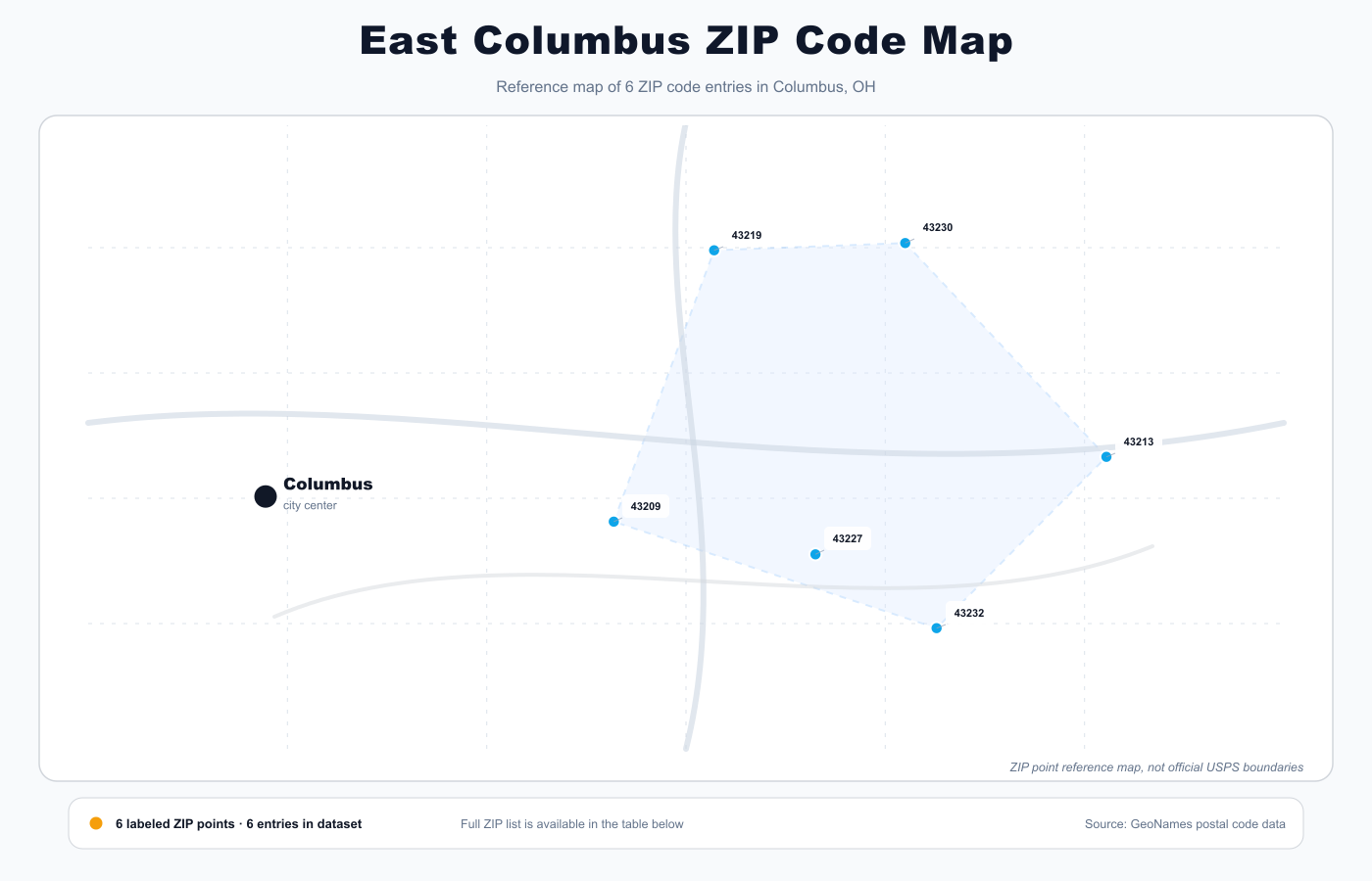 East Columbus ZIP code map