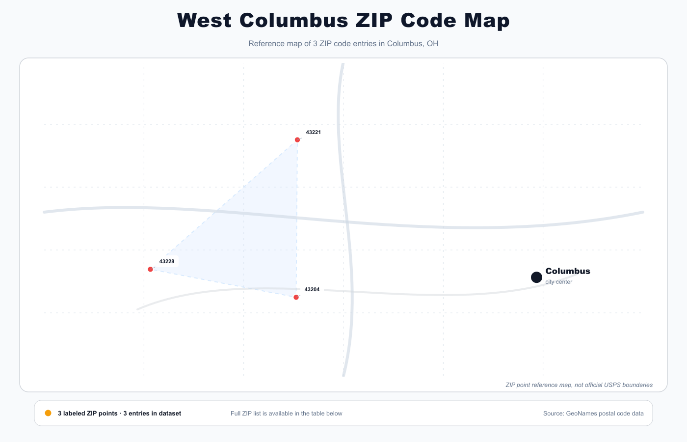 West Columbus ZIP code map