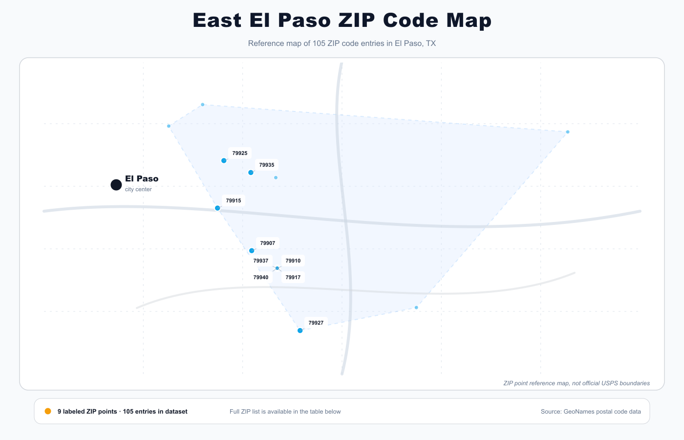 East El Paso ZIP code map