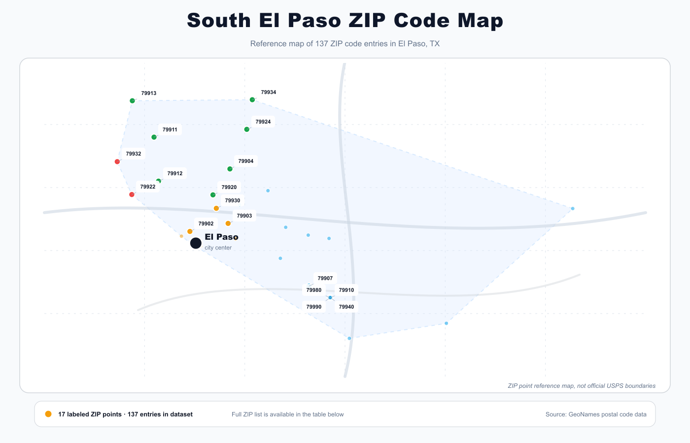 South El Paso ZIP code map