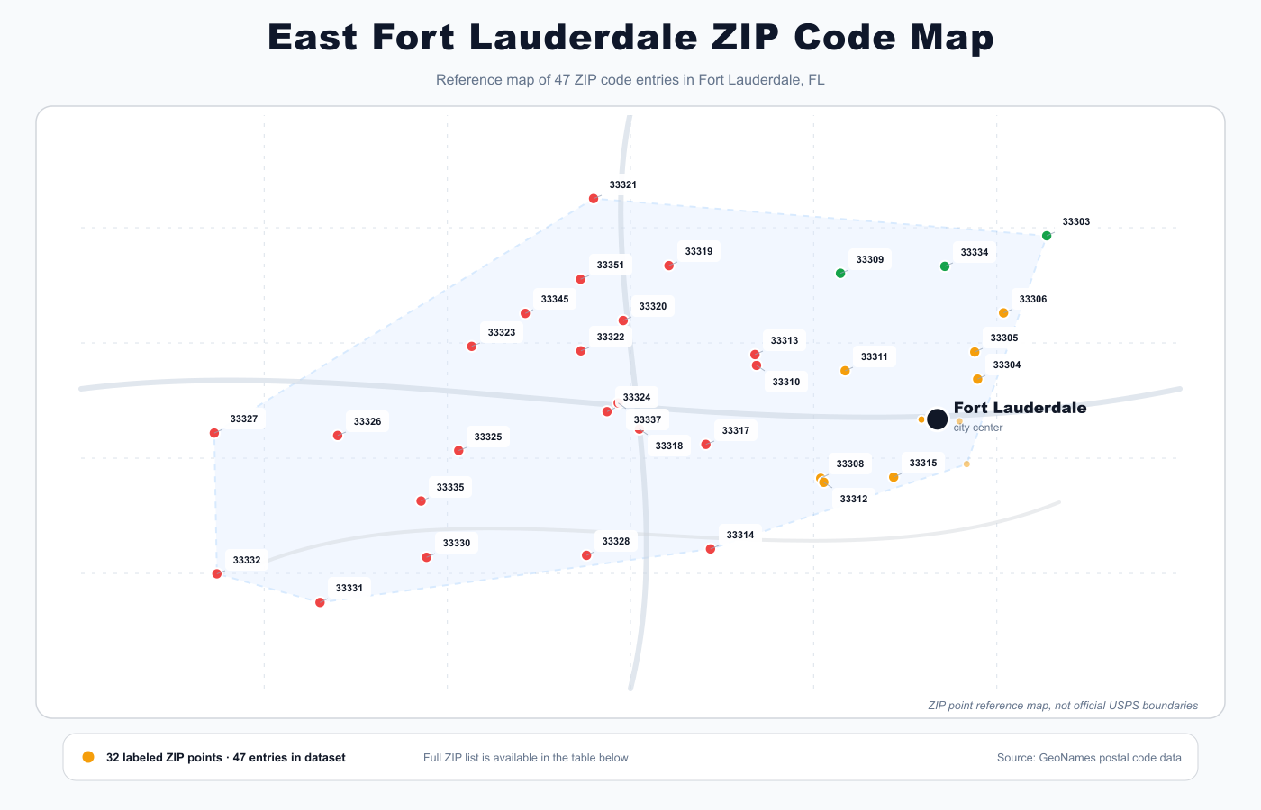 East Fort Lauderdale ZIP code map