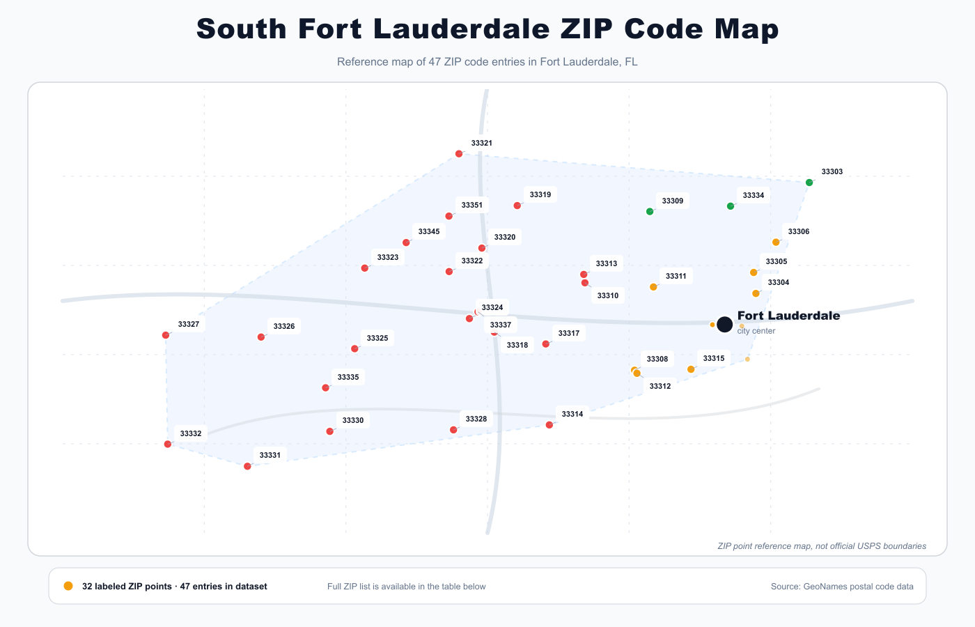 South Fort Lauderdale ZIP code map