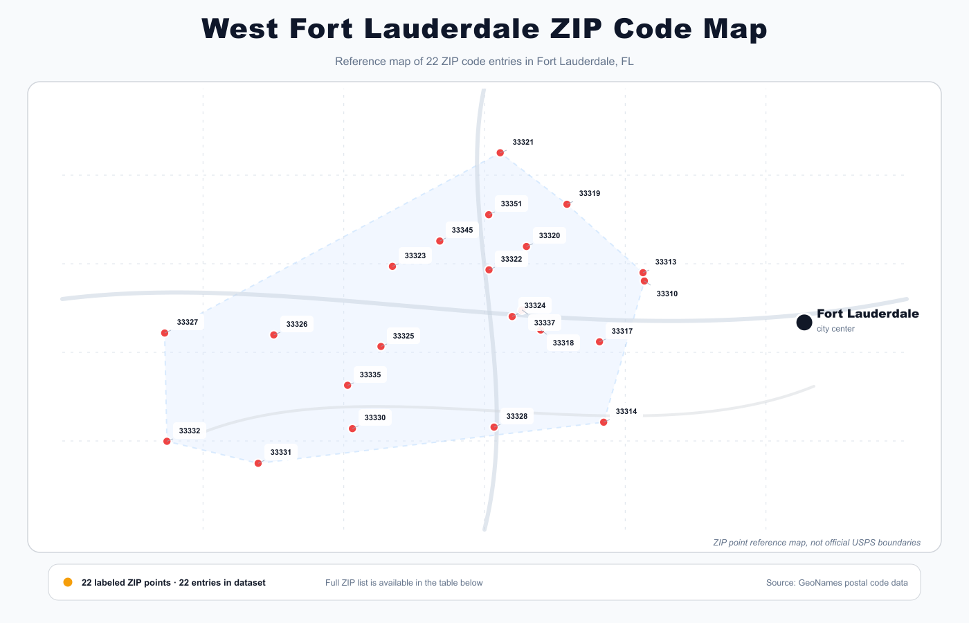West Fort Lauderdale ZIP code map