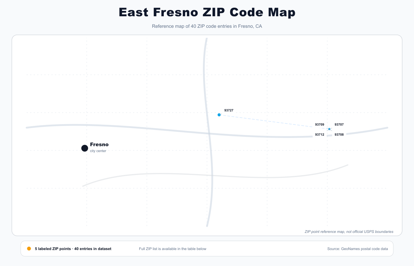 East Fresno ZIP code map