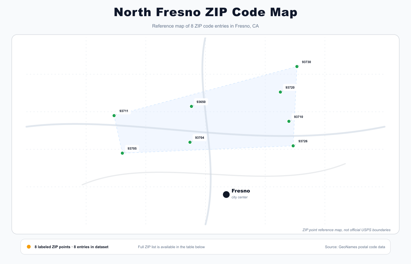North Fresno ZIP code map