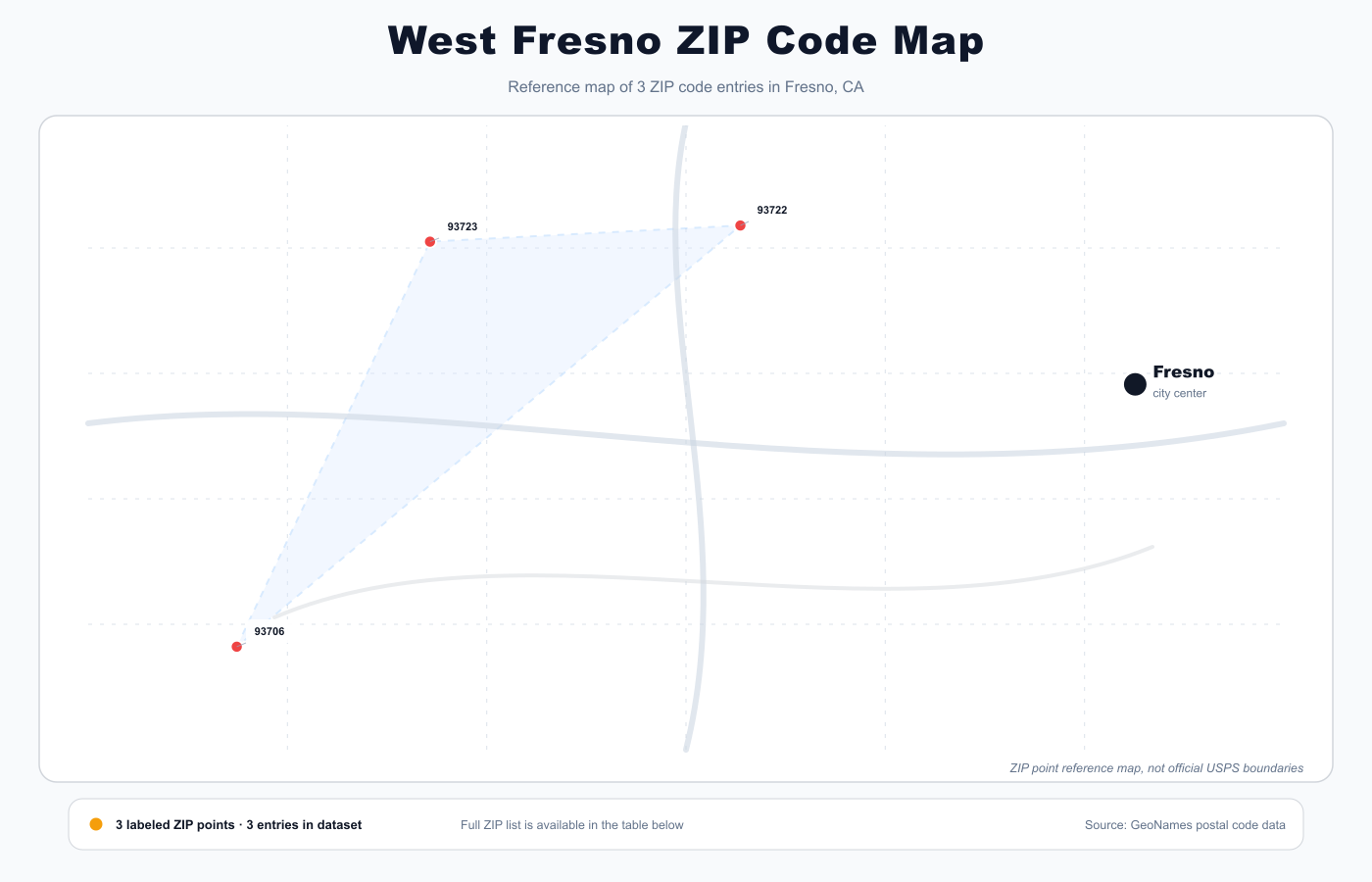 West Fresno ZIP code map