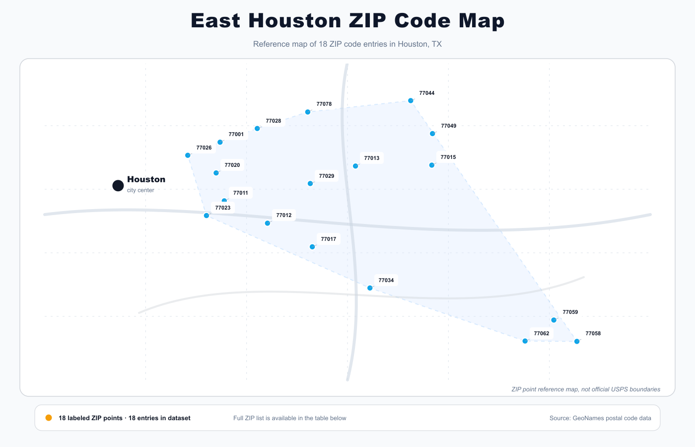 East Houston ZIP code map
