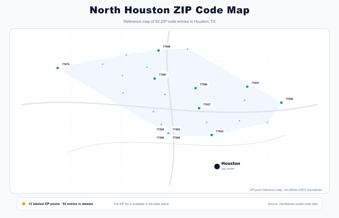 North Houston ZIP code map