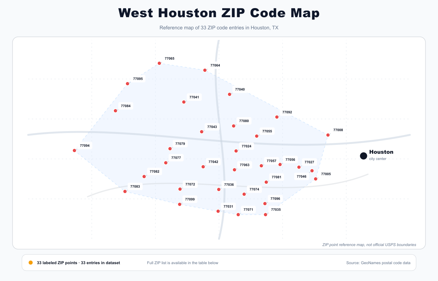 West Houston ZIP code map