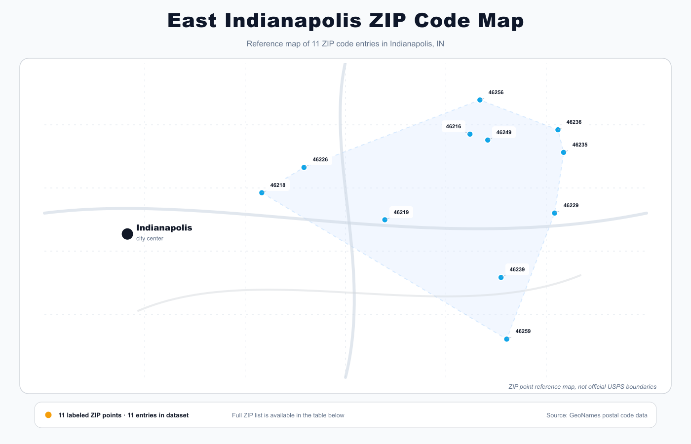 East Indianapolis ZIP code map