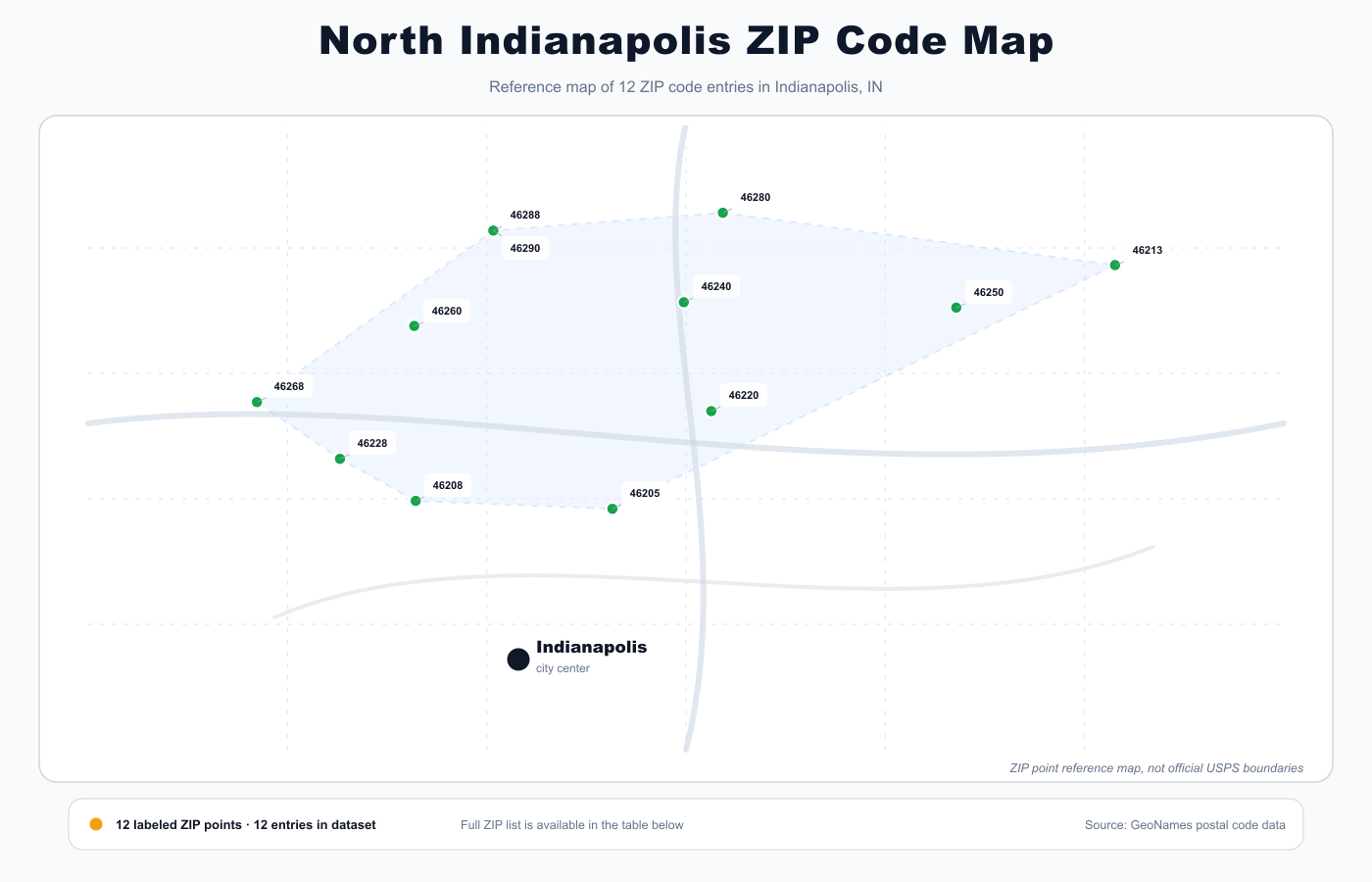 North Indianapolis ZIP code map