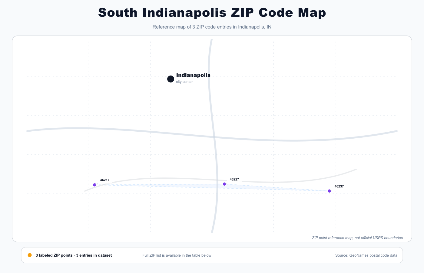 South Indianapolis ZIP code map