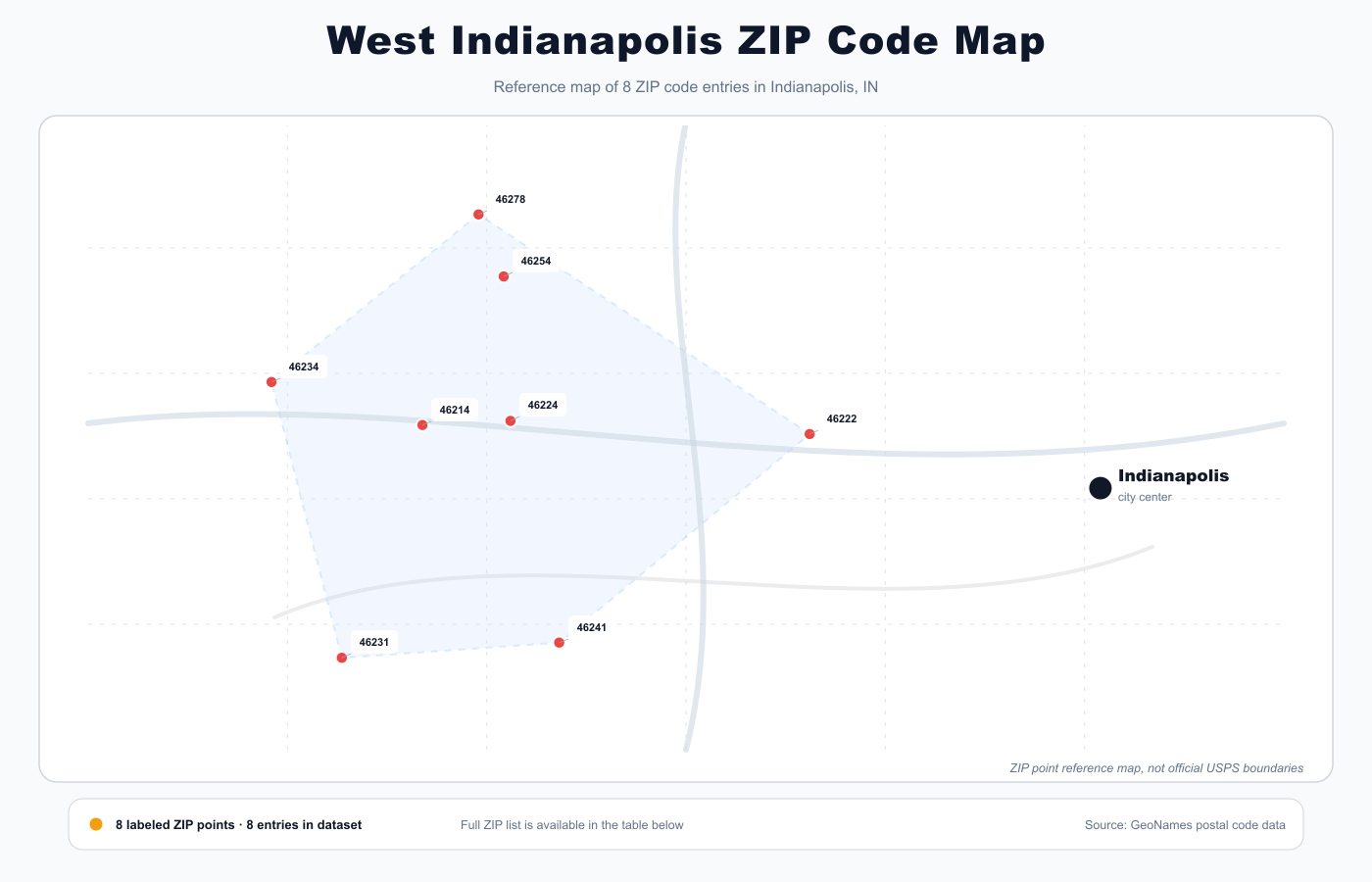 West Indianapolis ZIP code map