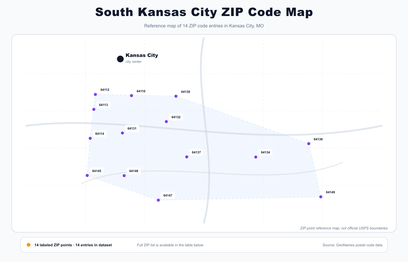 South Kansas City ZIP code map