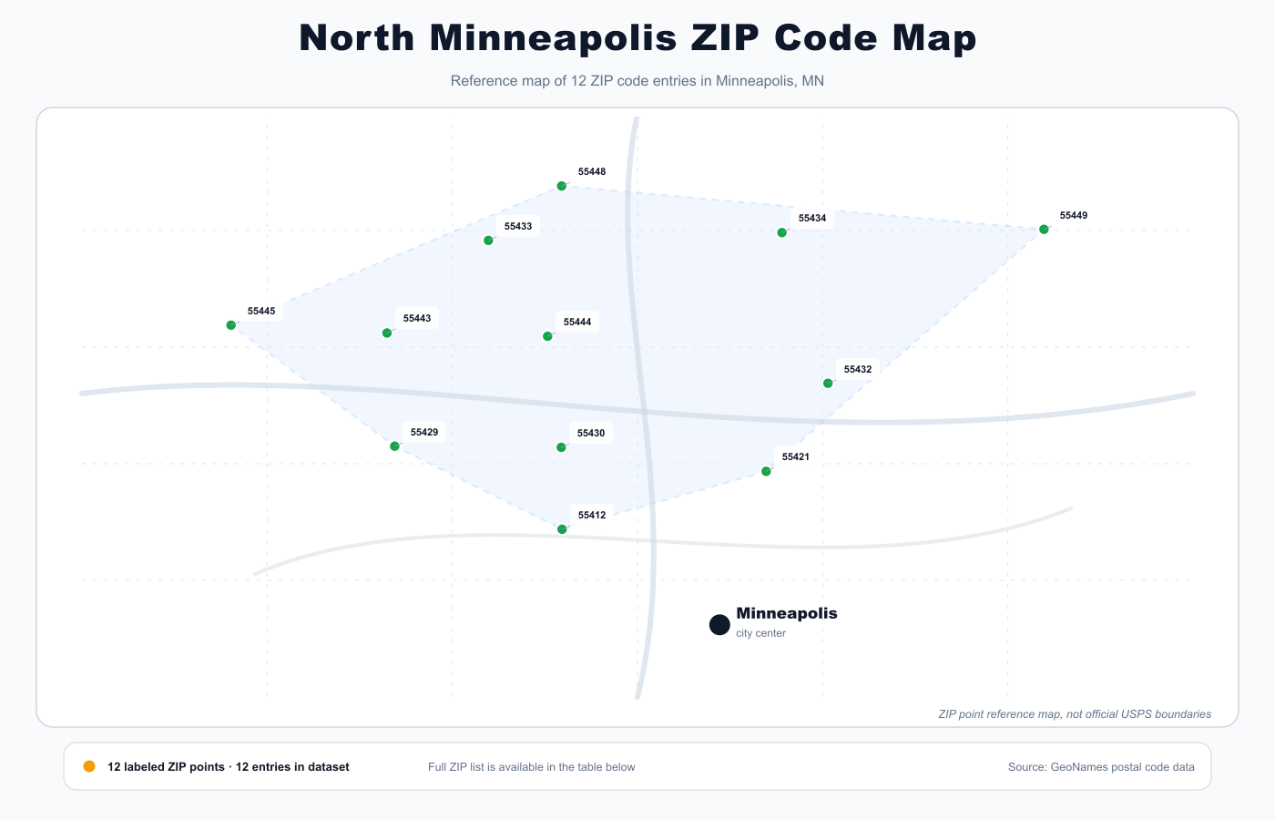 North Minneapolis ZIP code map