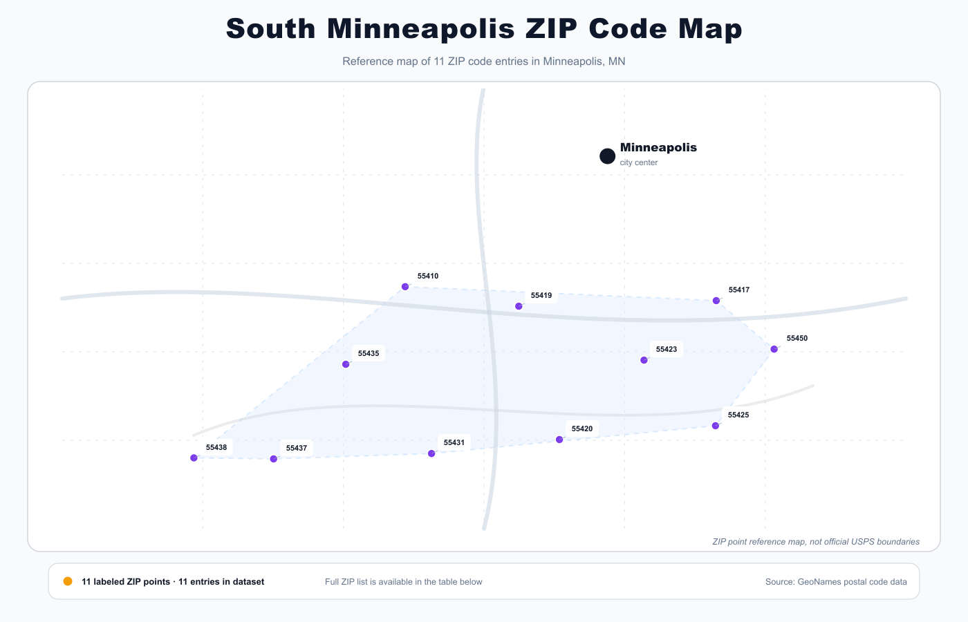 South Minneapolis ZIP code map